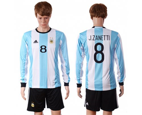 Argentina #8 J.Zanetti Home Long Sleeves Soccer Country Jersey