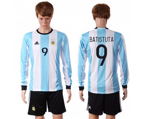 Argentina #9 Batistuta Home Long Sleeves Soccer Country Jersey