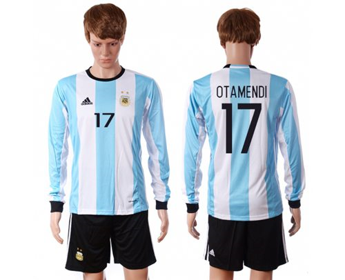 Argentina #17 Otamendi Home Long Sleeves Soccer Country Jersey