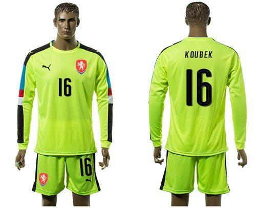 Czech #16 Koubek Shiny Green Goalkeeper Long Sleeves Soccer Country Jersey