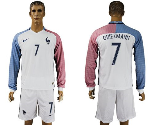 France #7 Griezmann Away Long Sleeves Soccer Country Jersey