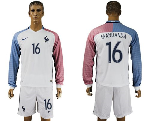 France #16 Mandanda Away Long Sleeves Soccer Country Jersey