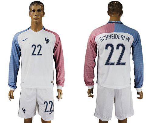 France #22 Schneiderlin Away Long Sleeves Soccer Country Jersey