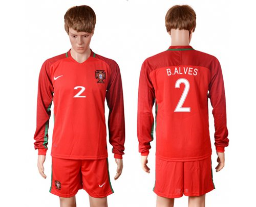 Portugal #2 B.Alves Home Long Sleeves Soccer Country Jersey