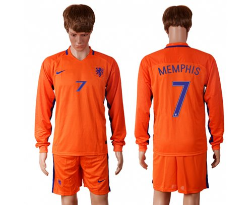 Holland #7 Memphis Home Long Sleeves Soccer Country Jersey