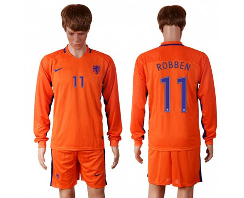 Holland #11 Robben Home Long Sleeves Soccer Country Jersey