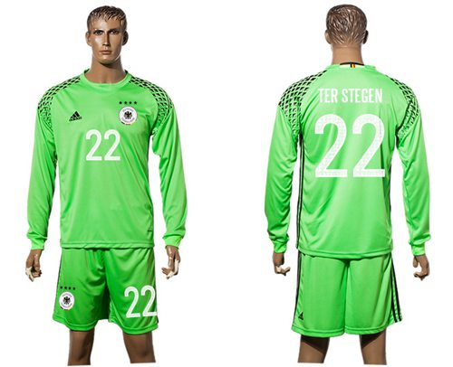 Germany #22 Ter Stegen Green Goalkeeper Long Sleeves Soccer Country Jersey