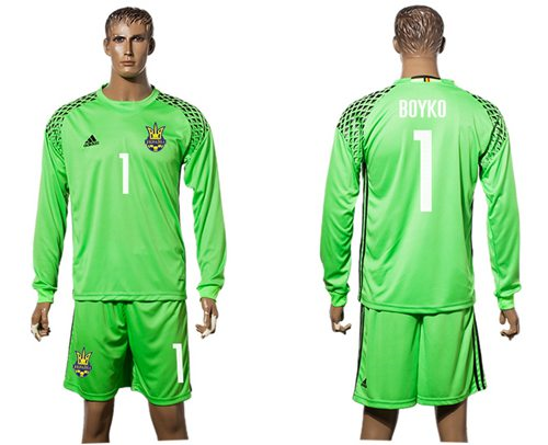 Ukraine #1 Boyko Green Goalkeeper Long Sleeves Soccer Country Jersey