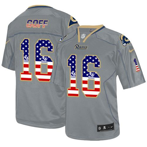 Nike Los Angeles Rams #16 Jared Goff Lights Out Grey Men's Stitched NFL Elite USA Flag Fashion Jersey