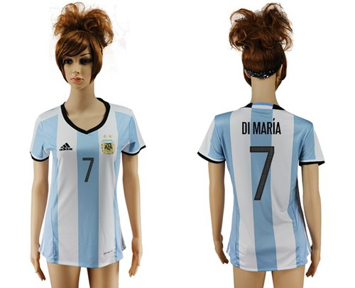 Womens Argentina #7 Di Maria Home Soccer Country Jersey