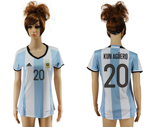 Womens Argentina #20 Kun Aguero Home Soccer Country Jersey