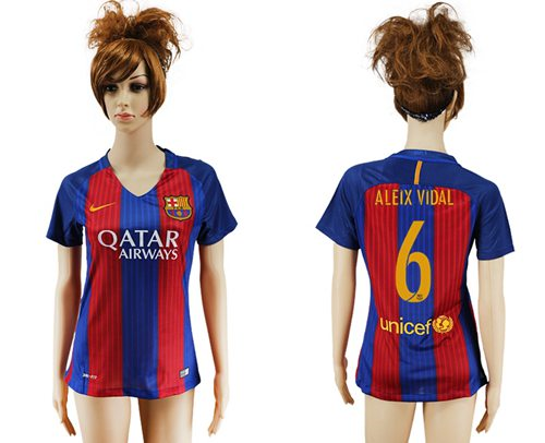 Womens Barcelona #6 Aleix Vidal Home Soccer Club Jersey