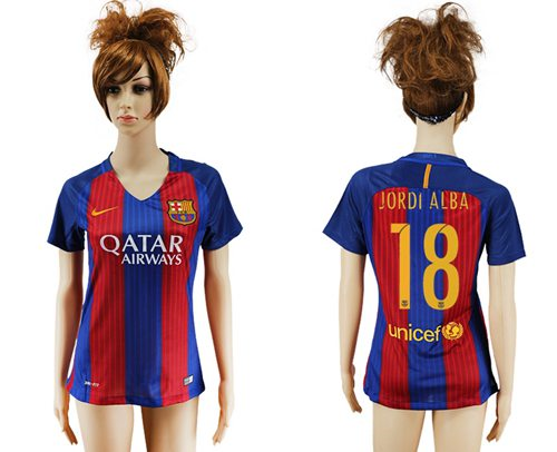 Womens Barcelona #18 Jordi Alba Home Soccer Club Jersey