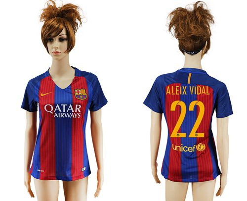 Womens Barcelona #22 Aleix Vidal Home Soccer Club Jersey