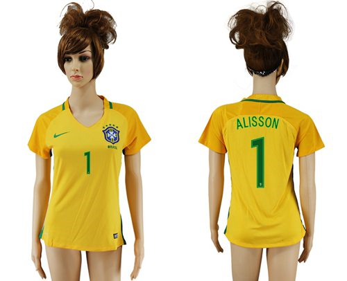 Womens Brazil #1 Alisson Home Soccer Country Jersey