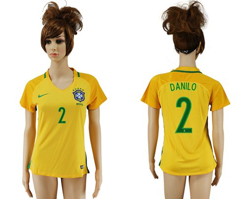 Womens Brazil #2 Danilo Home Soccer Country Jersey