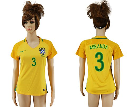 Womens Brazil #3 Miranda Home Soccer Country Jersey