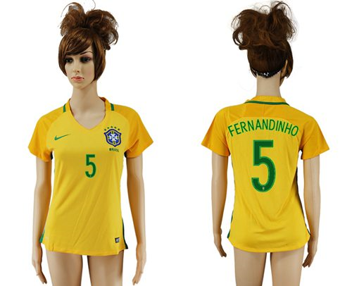 Womens Brazil #5 Fernandinho Home Soccer Country Jersey