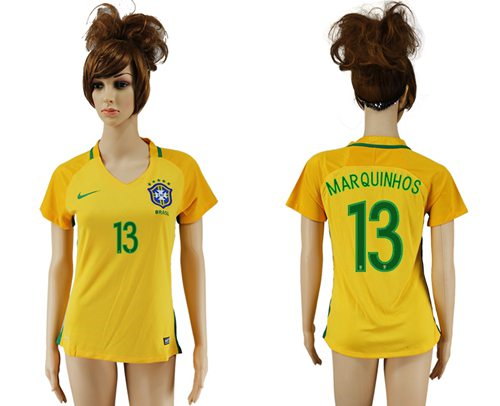 Womens Brazil #13 Marquinhos Home Soccer Country Jersey