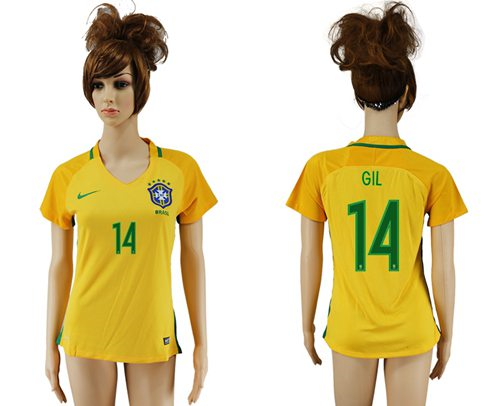 Womens Brazil #14 GIL Home Soccer Country Jersey