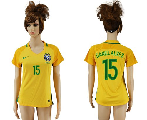 Womens Brazil #15 Daniel Alves Home Soccer Country Jersey