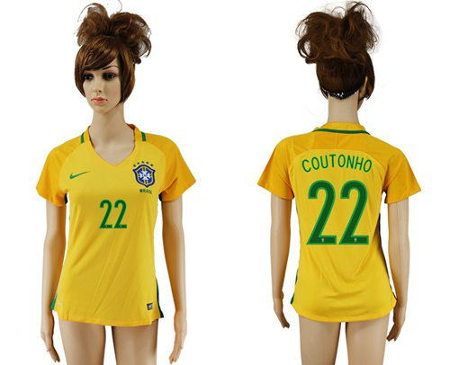 Womens Brazil #22 Coutonho Home Soccer Country Jersey