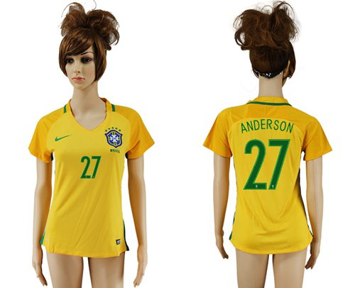 Womens Brazil #27 Anderson Home Soccer Country Jersey