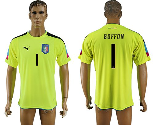 Italy #1 Boffon Shiny Green Goalkeeper Soccer Country Jersey