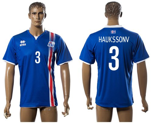 Iceland #3 Haukssonv Home Soccer Country Jersey