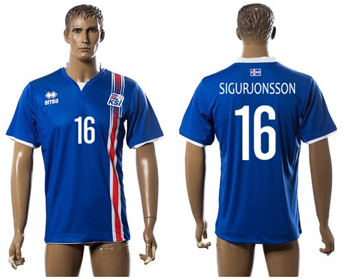 Iceland #16 Sigurjonsson Home Soccer Country Jersey