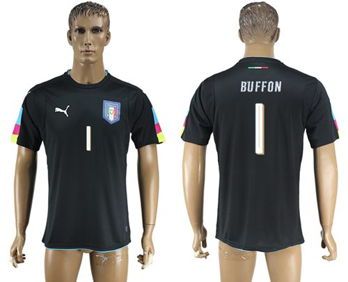 Italy #1 Buffon Black Goalkeeper Soccer Country Jersey