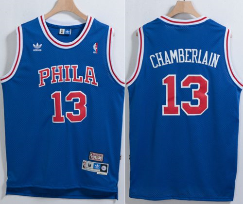 Philadelphia 76ers #13 Wilt Chamberlain Blue Throwback Stitched NBA Jersey