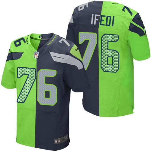 Nike Seattle Seahawks #76 Germain Ifedi Steel Blue Green Men's Stitched NFL Elite Split Jersey