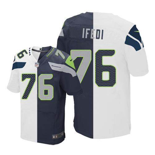 Nike Seattle Seahawks #76 Germain Ifedi White Steel Blue Men's Stitched NFL Elite Split Jersey