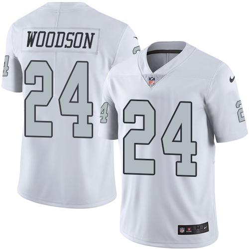 Nike Oakland Raiders #24 Charles Woodson White Mens Stitched NFL Limited Rush Jersey