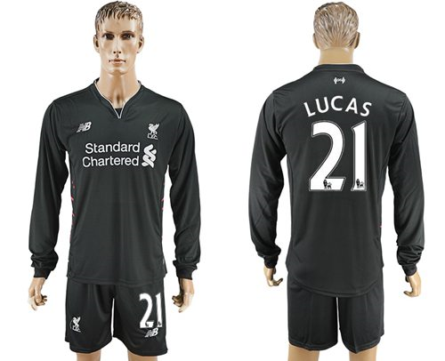 Liverpool #21 Lucas Away Long Sleeves Soccer Club Jersey