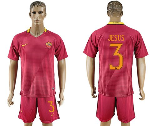 Roma #3 Jesus Red Home Soccer Club Jersey